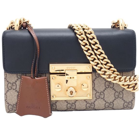 Gucci GG Supreme Padlock Small Chain Bag Black Beige - Picture 1 of 7